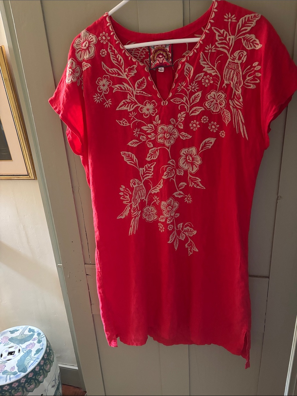 Red Embroidered Floral Tunic Top - Unbranded
